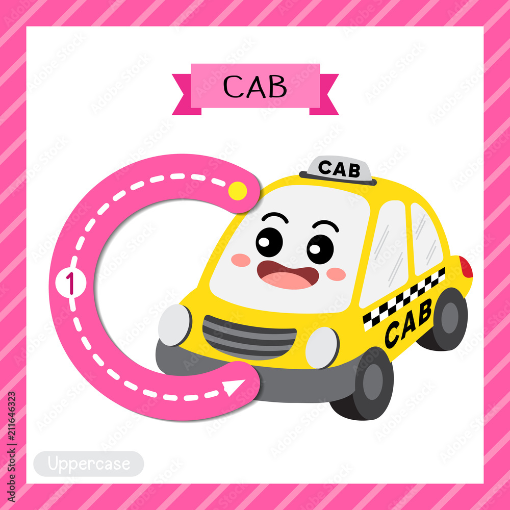 Letter C lowercase cute children colorful transportations ABC alphabet