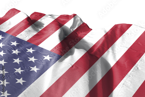 Isolated United State of America Flag waving 3d Realistic fabric