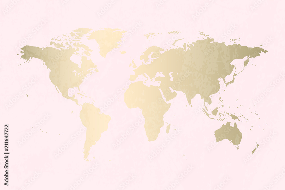 Modern gold world map design on grunge pastel abstract texture. Vector Trendy design