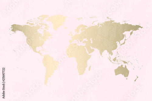 Modern gold world map design on grunge pastel abstract texture. Vector Trendy design photo