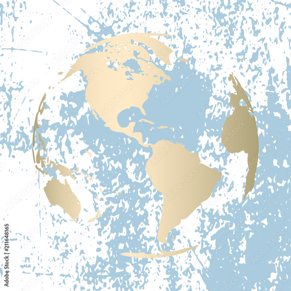 Modern gold world globe symbol design on pastel grunge background. Vector Trendy design