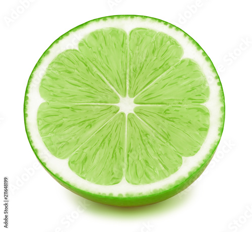 Perfectly retouched sliced half of lime fruit isolated on the white background with clipping path. One of the best isolated limes halves slices that you have seen.