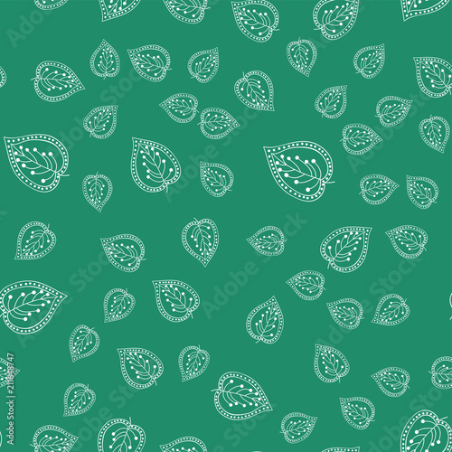 Leaves seamless pattern. Green and white colors. Hand drawn backdrop for wallpaper, textile. Vector illustration.