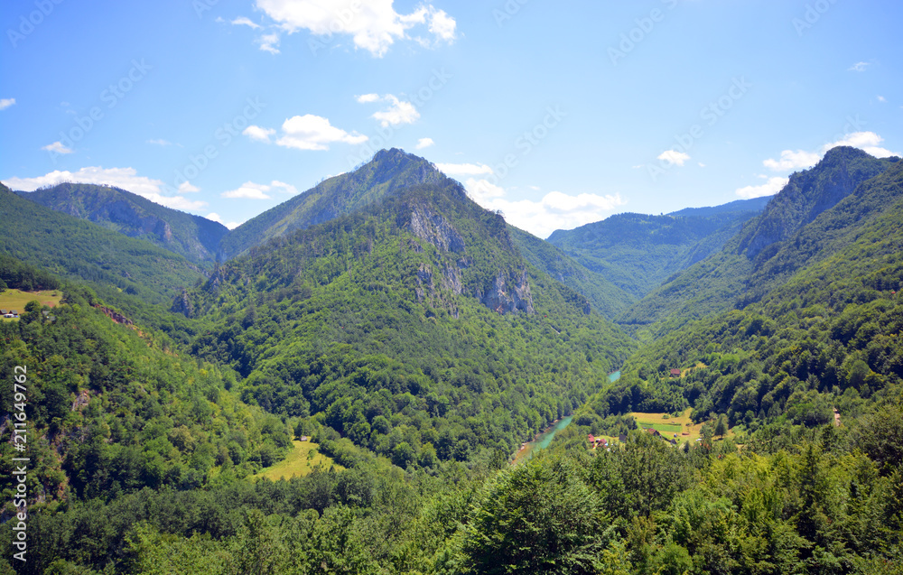 View on the mountains in the canyon of the Tara river in Montenegro