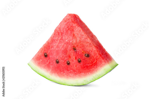 One slice of tasty fresh watermelon isolated on white background photo