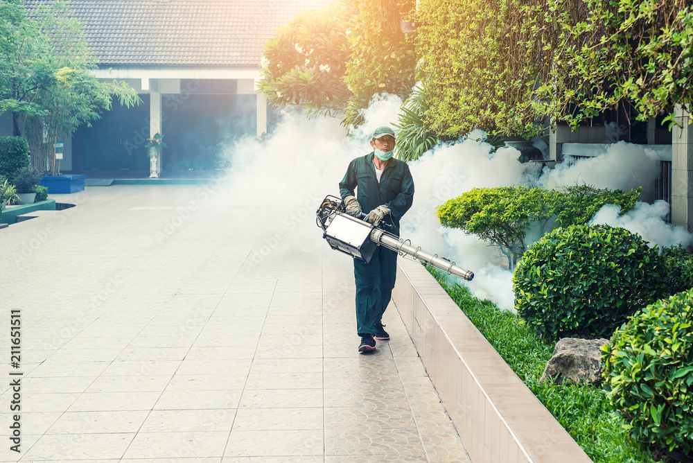 Fototapeta premium Man work fogging to eliminate mosquito for preventing spread dengue fever and zika virus