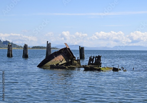 landscape at the Royston shipwreck site  during high tide near Courtenay, Vancouver Island British Columbia Canada