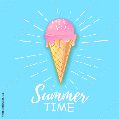 Blue typography poster design. Lettering poster Summer time