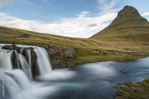 Kirkjufellsfoss Waterfall with Kirkjufell mountain  Iceland