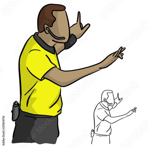 close-up male referee with yellow jersey shirt vector illustration sketch doodle hand drawn with black lines isolated on white background photo