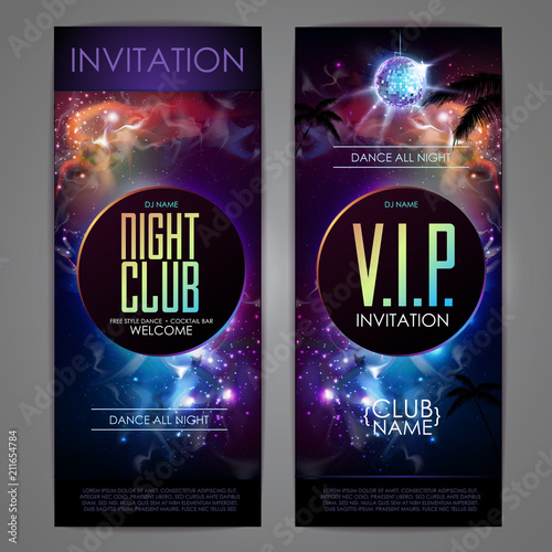 Disco ball background. Disco party poster on open space background. Night club