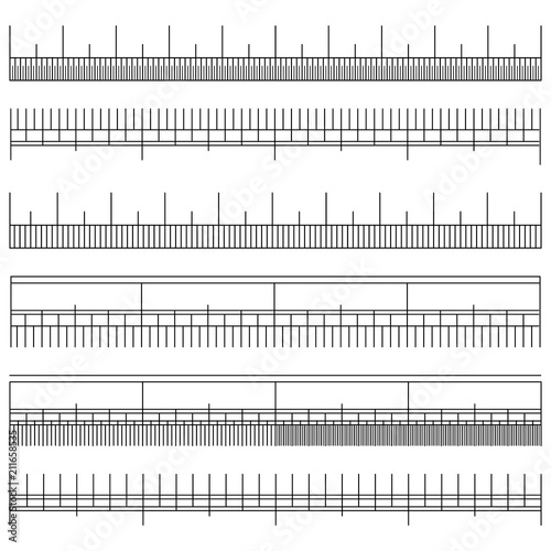 Size Indicator Set Vector. Black Horizontal Measure. Ruler Graduation. Different Unit Distances. Isolated Illustration