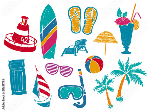 Nice Resort Illustration Set with Hand Drawn Beach Accessories and Objects