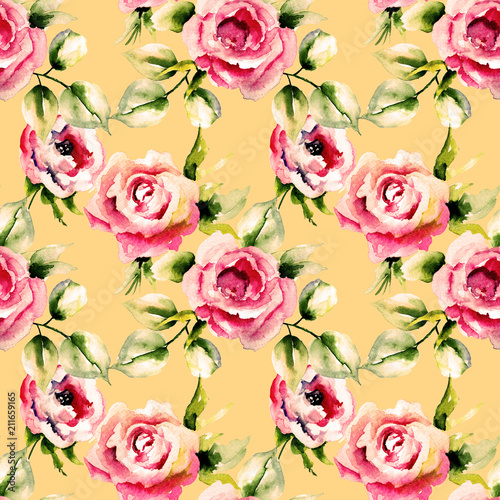Seamless pattern with Roses flowers