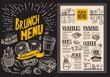 Brunch menu for restaurant. Vector food flyer for bar and cafe. Design template with vintage hand-drawn illustrations.