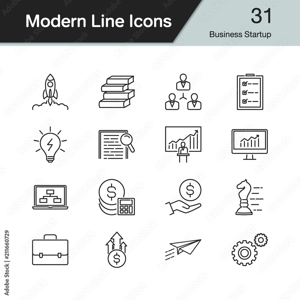 Fototapeta premium Business Startup icons. Modern line design set 31. For presentation, graphic design, mobile application, web design, infographics.