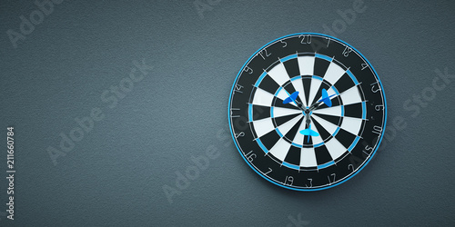 Arrows on target dart on grey background
