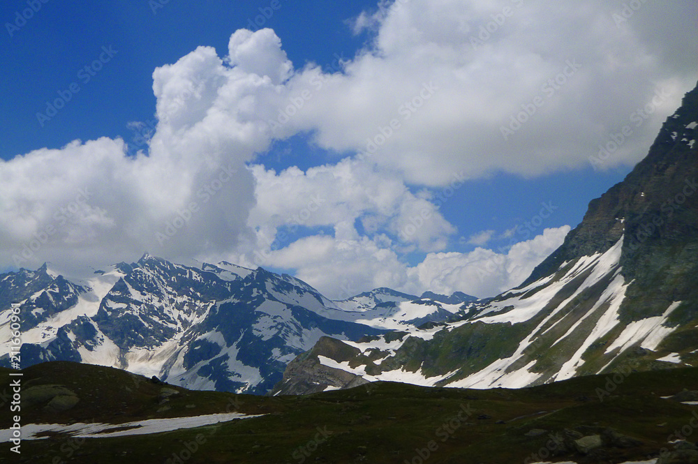 panorama of mountain in summer with clouds