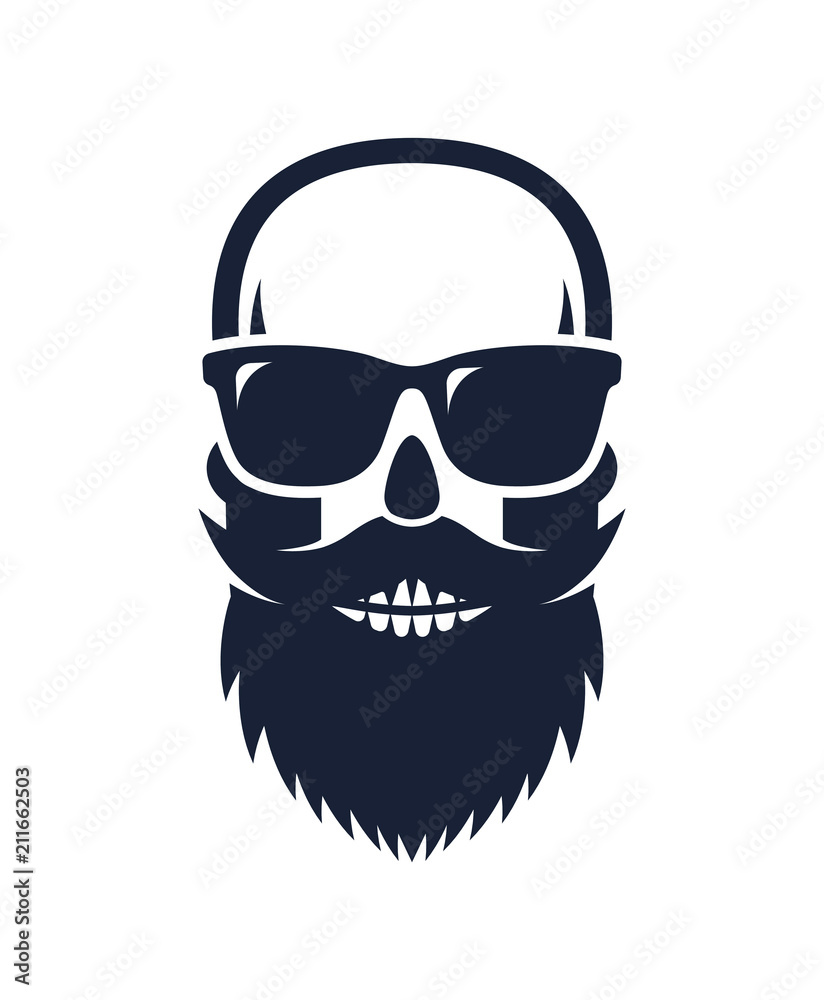 Bald, bearded hipster skull wearing sunglasses Bald, bearded hipster skull wearing sunglasses