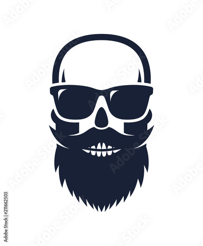Bald, bearded hipster skull wearing sunglasses
