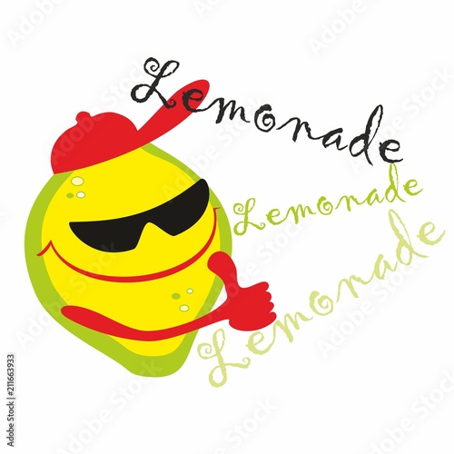 Lemonade. Lettering. Cartoon lemon man invites you to drink a wonderful cool drink. vector