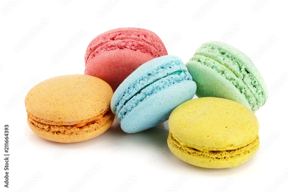 colorful macaroons isolated on white background closeup colorful macaroons isolated on white background closeup