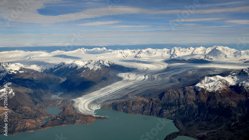 aerial view of Viedma glacier with Cordon Mariano Moreno at the Southern Patagonian ice field, near El Chalten, Patagonia, Argentina