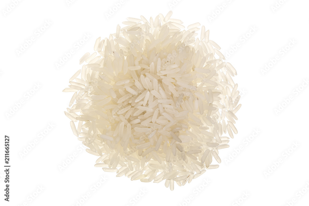 rice grains isolated on white background. Top view. Flat lay rice grains isolated on white background. Top view. Flat lay