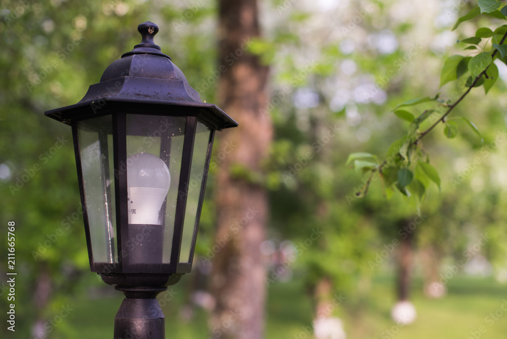 LED street lamp. Retro style lantern with modern lighting technology