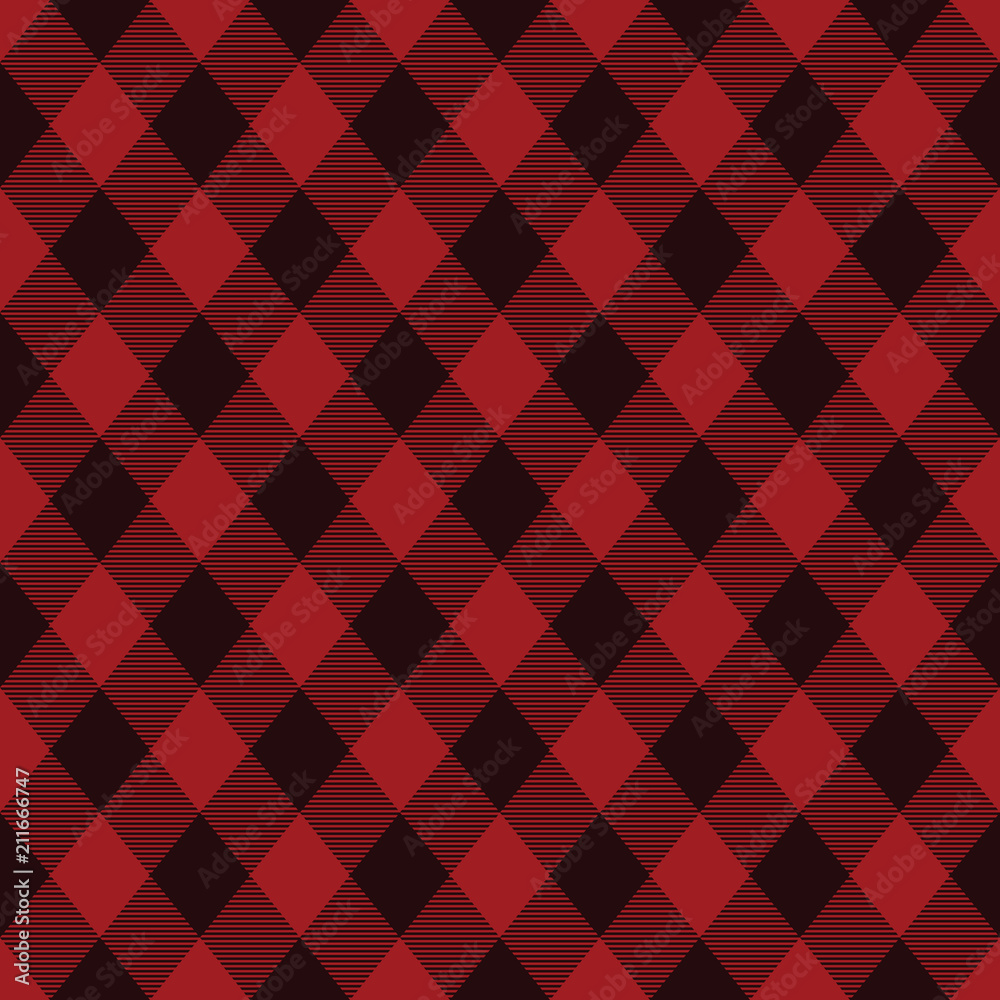 Diagonal black and red tartan vector seamless pattern background Diagonal black and red tartan vector seamless pattern background