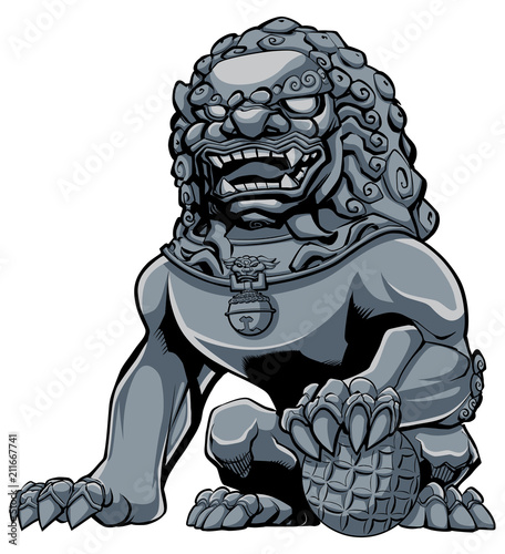 Fototapeta Naklejka Na Ścianę i Meble -  Chinese Lion Iron / Hand drawn illustration of iron Chinese lion statue.