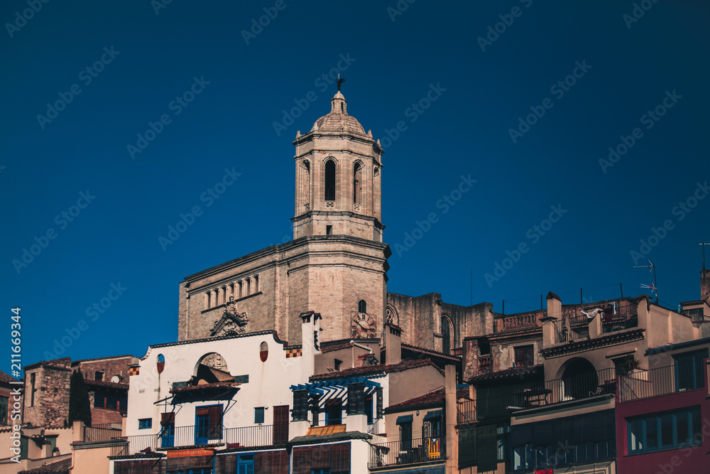 The Cathedral of Girona dominating the the skyline and the old town centre