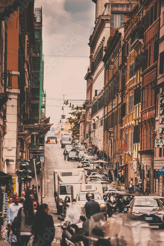 ROME, ITALY, 04 May 2018: A busy trade street in Rome