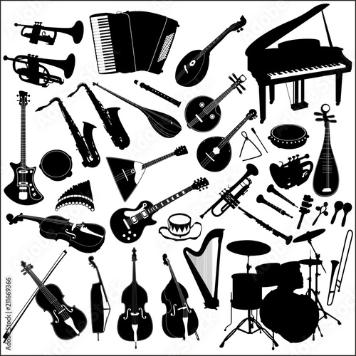 Set of vector musical instruments on white background