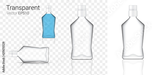 Mock up Realistic Glass or Plastic Transparent Packaging Product For Cosmetic Beauty or Medicine Bottle isolated Background.