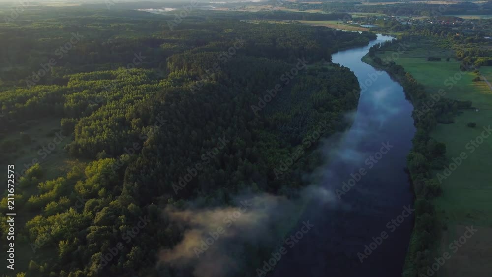 aerial landcape of river in green meadows aerial landcape of river in green meadows