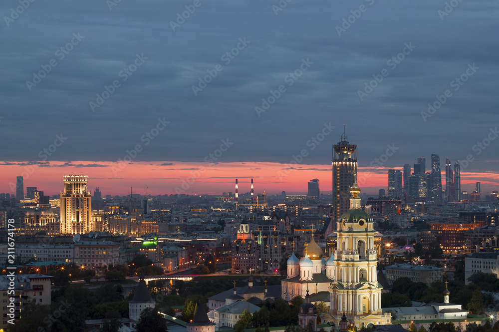 Moscow city at sunset 
 
 photos taken from the roof of the house, summer 2018, city, sky 