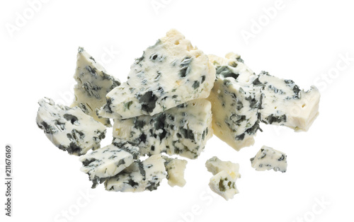Billede på lærred Danish blue cheese isolated on white background with clipping path