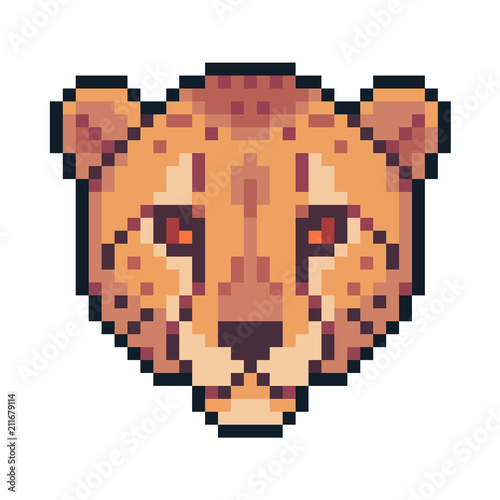 Pixel art vector cheetah isolated on white background.
