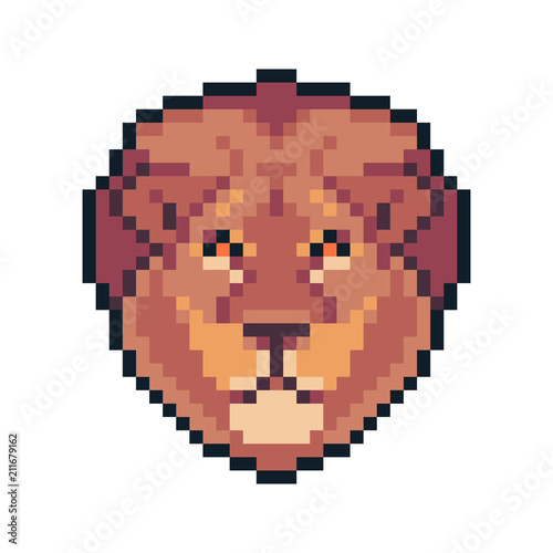 Pixel art vector lion isolated on white background.