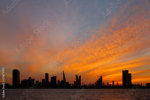 Bahrain skyline and beautiful sky at sunset
