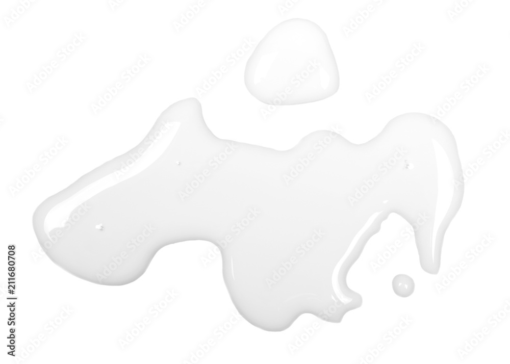 Spilled milk puddle isolated on white background and texture, top view Spilled milk puddle isolated on white background and texture, top view