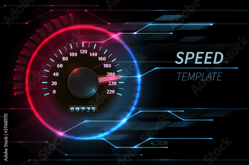 Speed motion line vector abstract tech background with car racing speedometer
