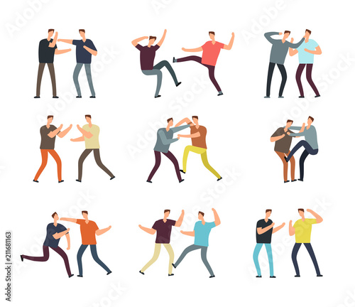 Aggressive man fighting. Cartoon vector arguing people isolated