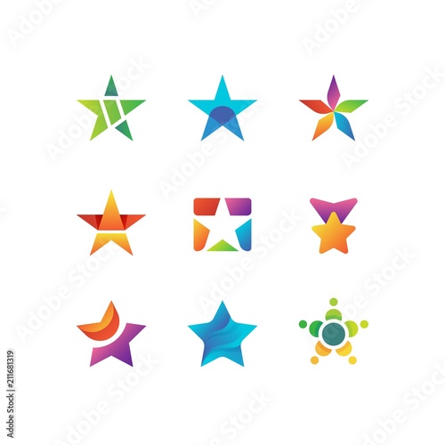 Shooting night star, rising stars vector logo. Comet with tail vector symbols isolated on white background