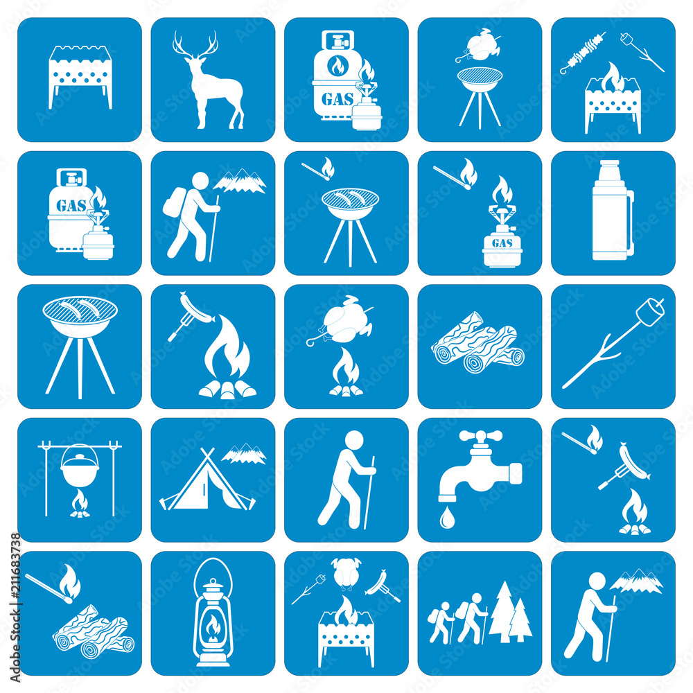 Set of camping equipment icons Set of camping equipment icons