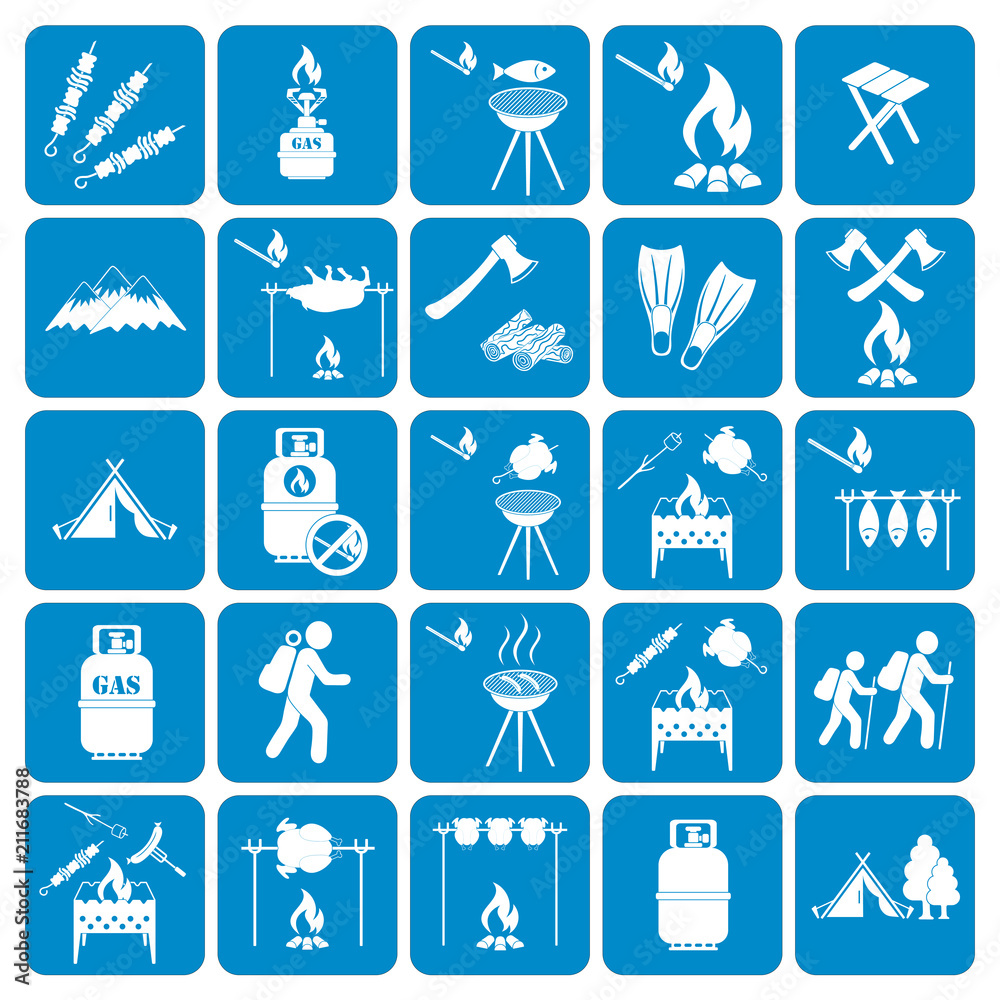 Set of camping equipment icons Set of camping equipment icons
