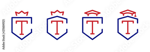 the monogram TC. Sign for company with crown, academic cap. Set