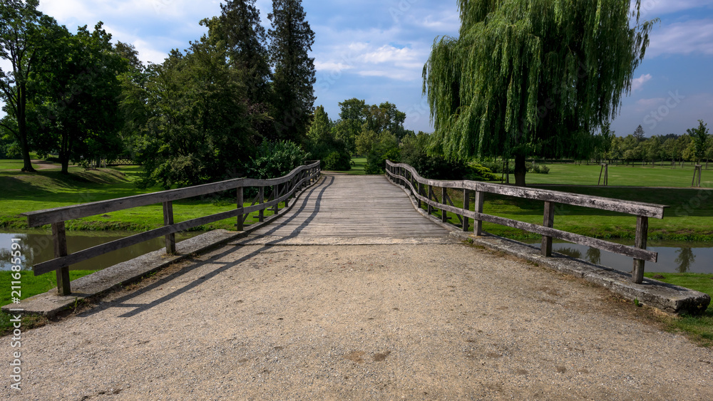 Wooden bridge leading to the park