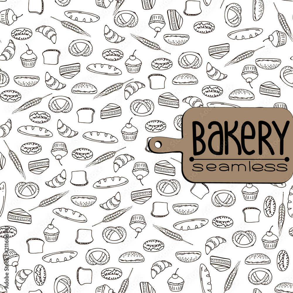Seamless background. Hand drawn bakery pattern. Vector illustration.